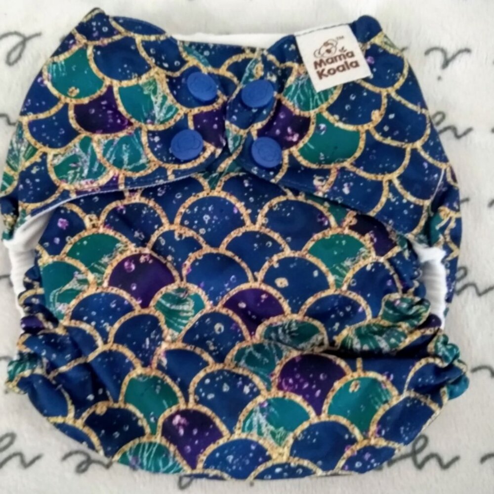 Purple Blue & Teal Glitter Mermaid Scales OS Pocket Cloth Diaper by Mama Koala